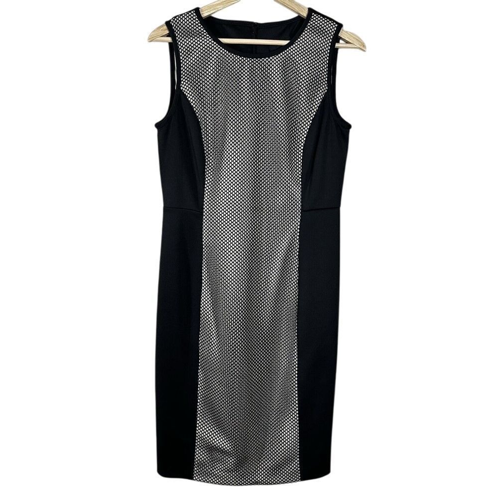 Karl Lagerfeld Paris Womens Black Silver Metallic Mesh Sheath Dress Size 6‎